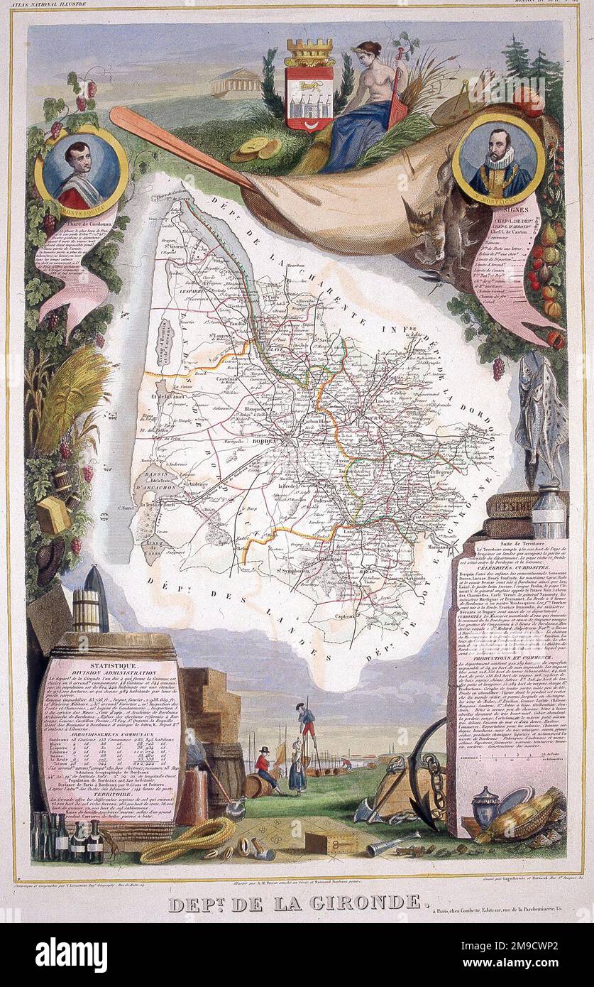 Map of the Wine Growing District of La Gironde France Stock Photo