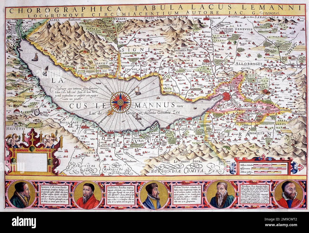17th century Map of Lake Geneva, Switzerland - Chorographica Tabula Lacus Lemanni Stock Photo