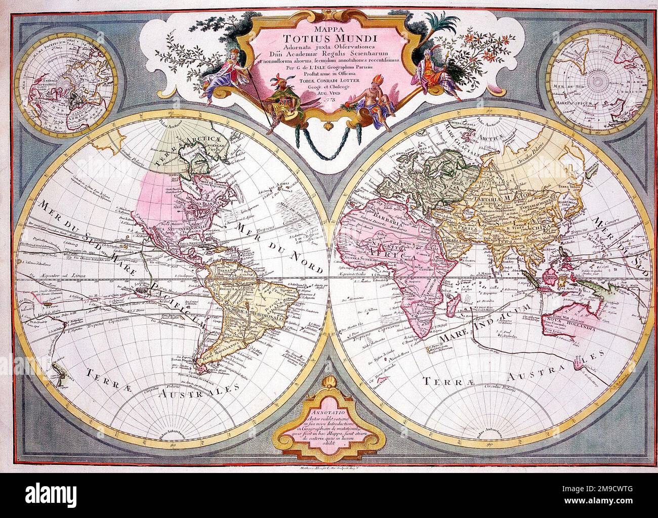 17th century Map of the World Hemispheres - Mappa Totius Mundi Stock ...