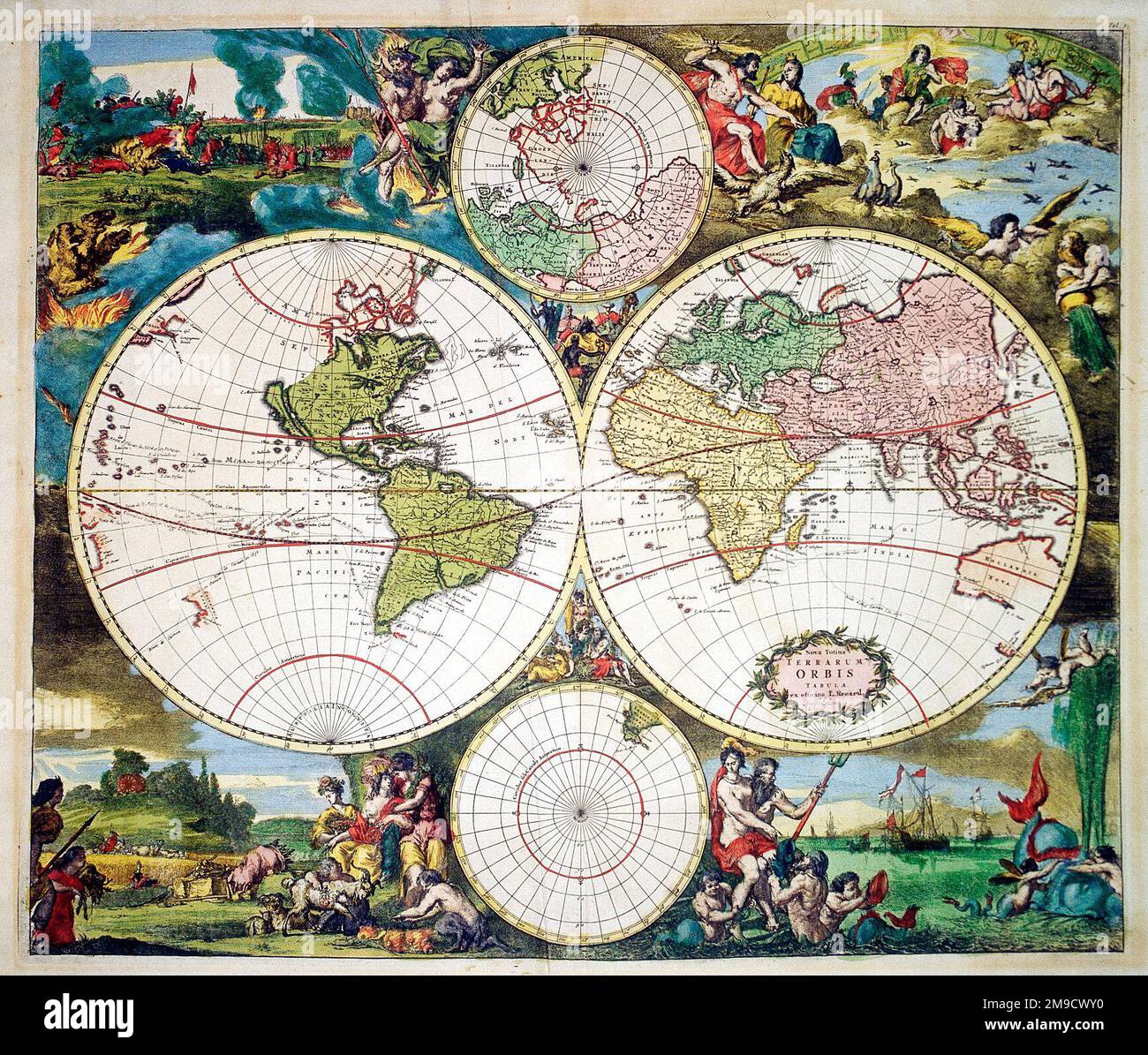 18th century Map of the World Hemispheres - Nova Totius Terrarum Orbis Stock Photo