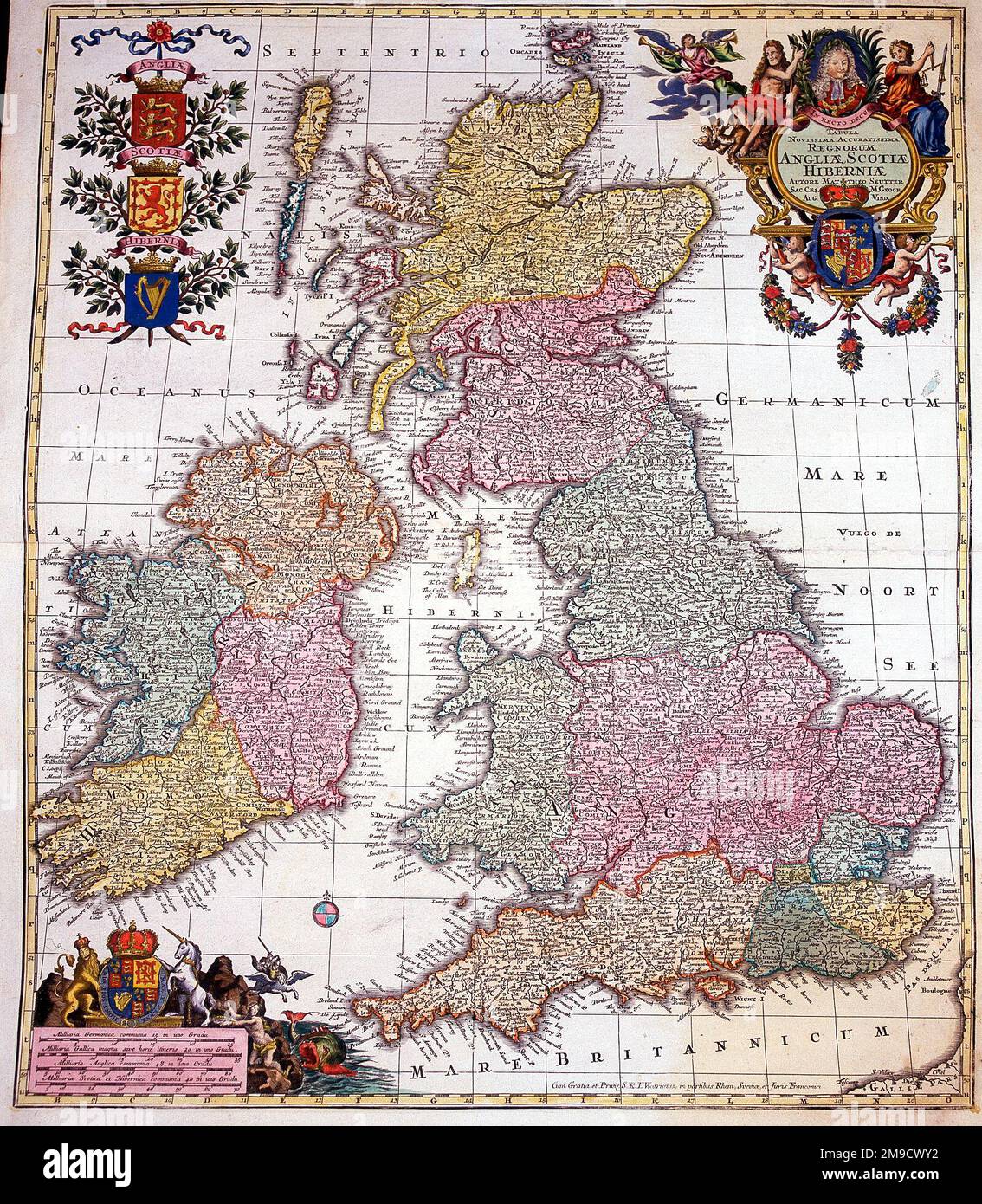 18th century Map of Great Britain - Tabula Novissima Accuratissima Regnorum Angliae, Scotiae, Hiberniae Stock Photo