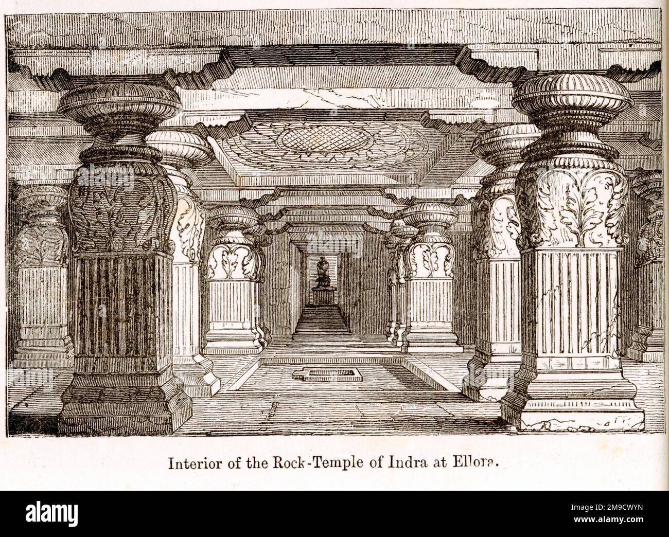 Interior Indra Sabha rock-cut temple, Ellora, Maharashtra, India Stock Photo