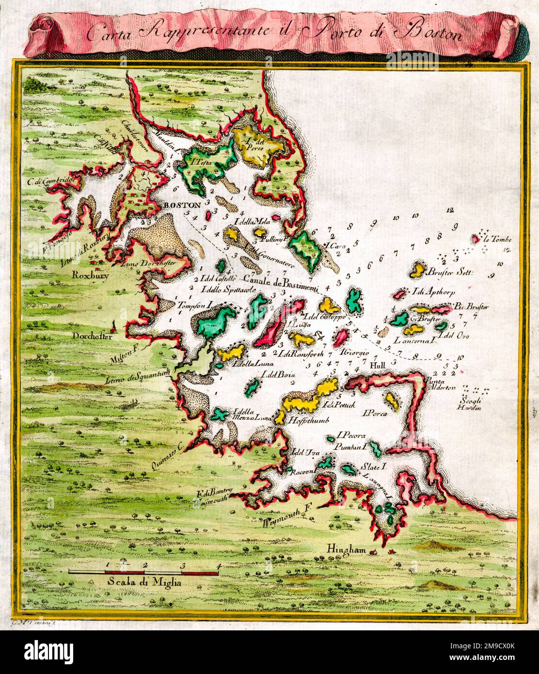 18th century Map of the Harbour - 18th Century Map Of The Harbour Of Boston America 2M9CX0K