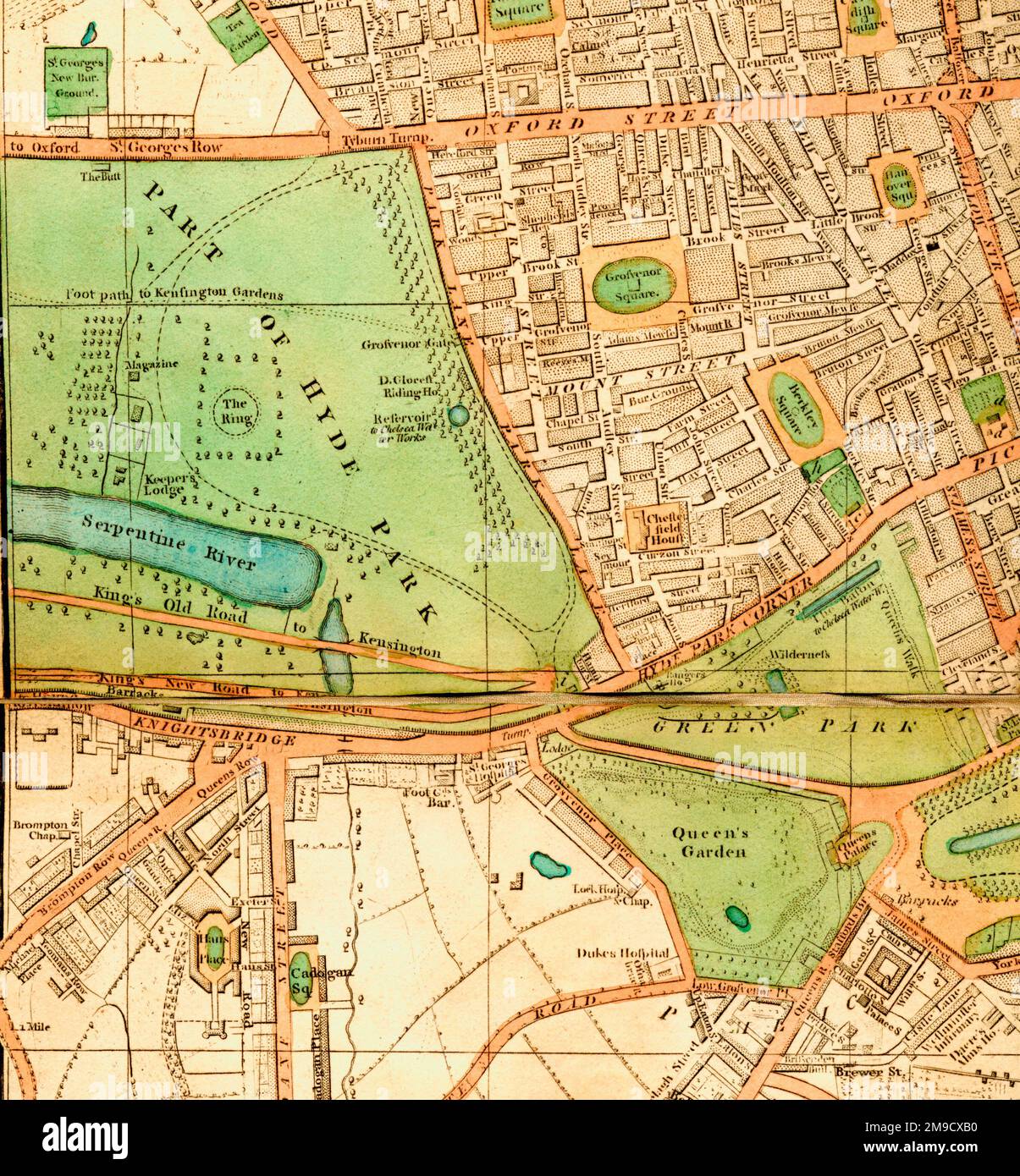 Extract Of London Showing Great Audley Street, Hyde Park and Green Park Stock Photo