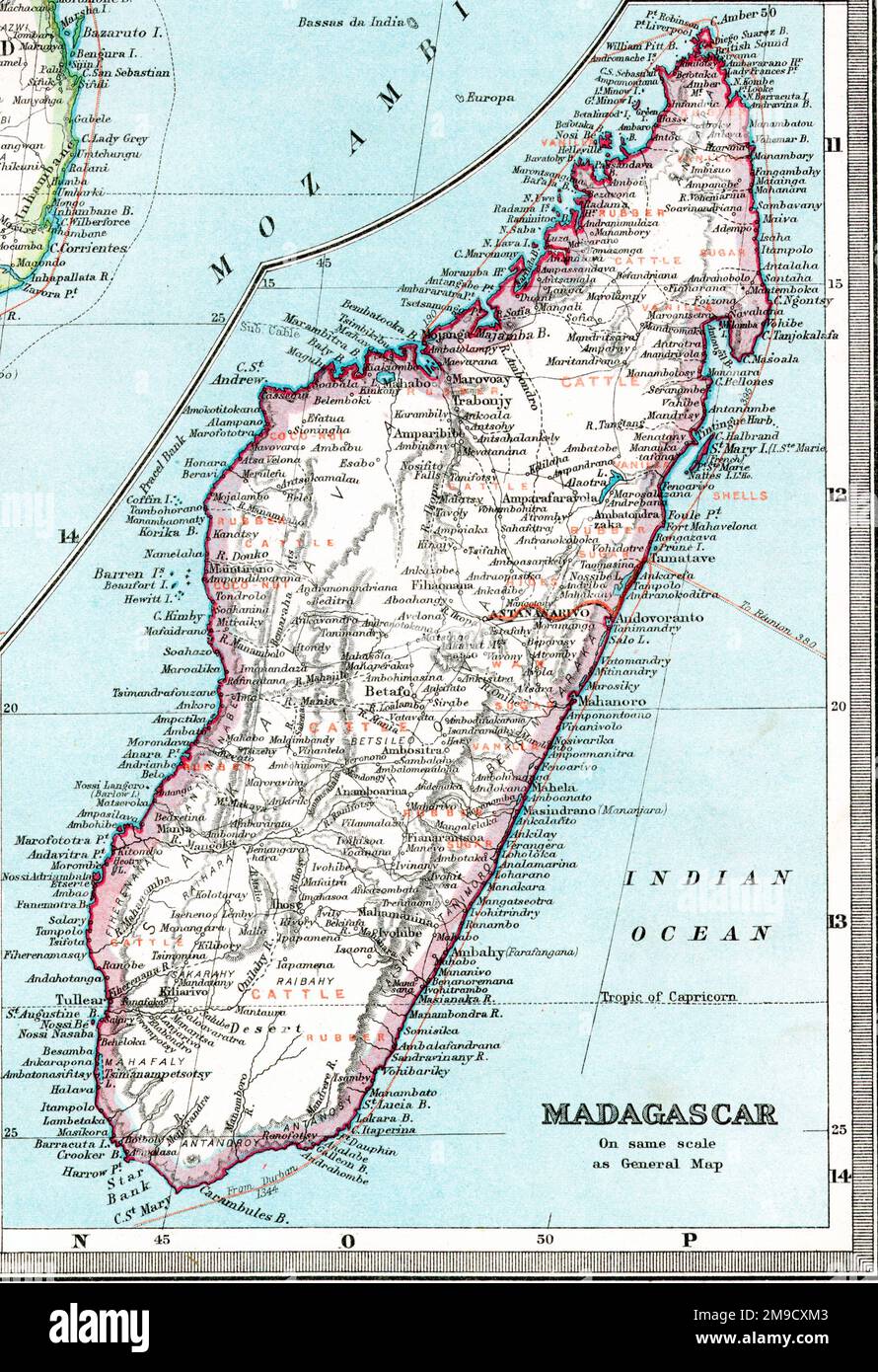 19th century Map of Madagascar Stock Photo