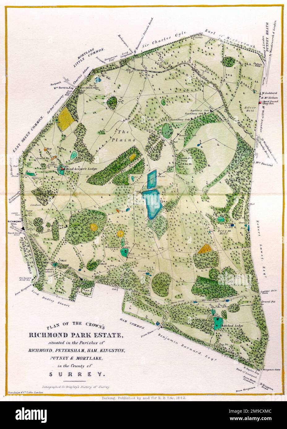 19th century Map of Richmond Park Estate, Surrey, England Stock Photo