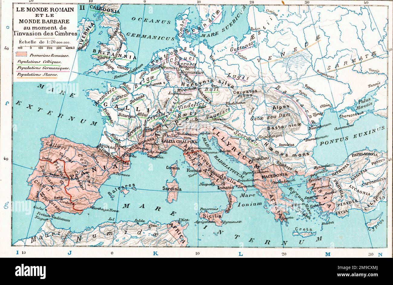 Map of the Roman Empire at the time of the Invasion of the Cimbri Stock Photo
