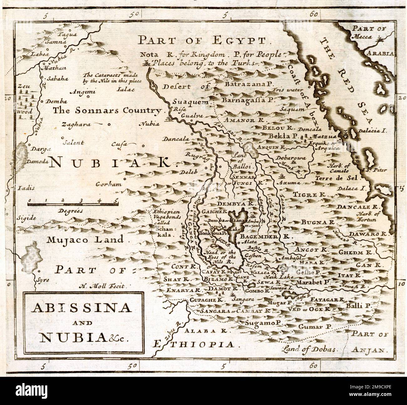 18th century Map of Nubia, Abyssinia, Egypt Stock Photo Alamy