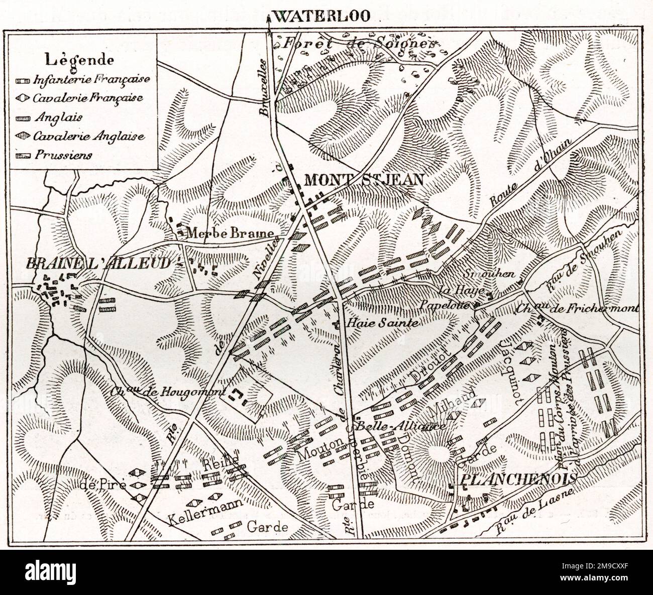 Plan Of Battle Of Waterloo (French) Stock Photo