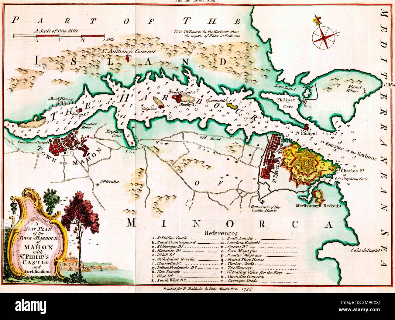 Map of the Defences of Mahon Harbour, Minorca Stock Photo - Alamy