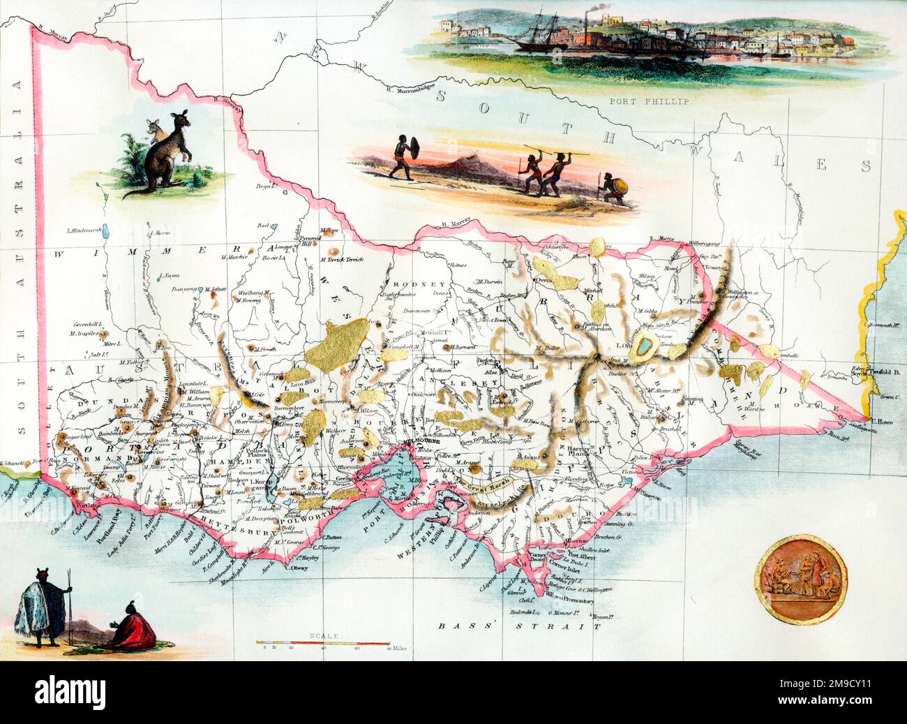 19th century Map of Port Phillip, Victoria, Australia (Gold Fields) Stock Photo