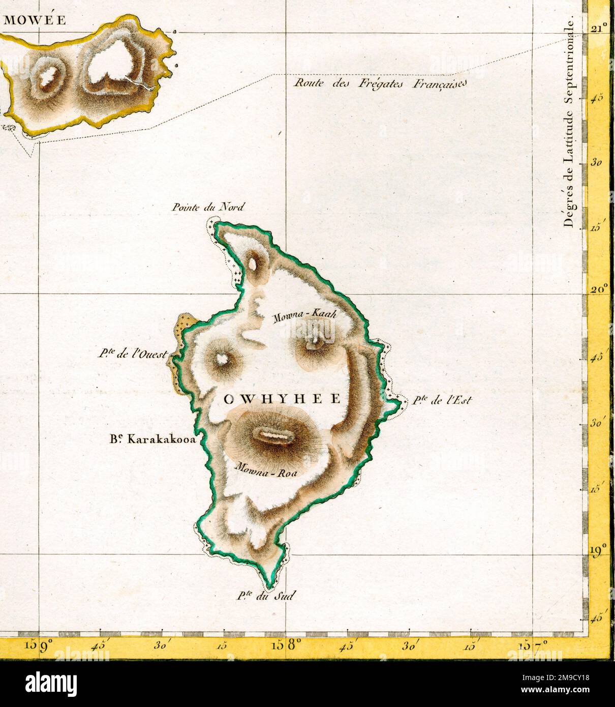 Map of Hawaii - Observations Of Captain Cook, Voyage De La Perouse Stock Photo