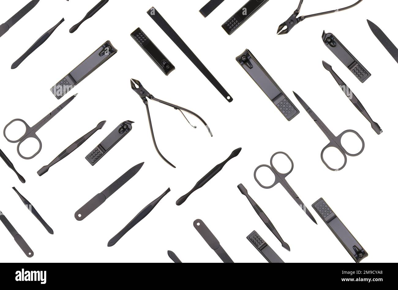 manicure set. Manicure accessories black color set isolated on white