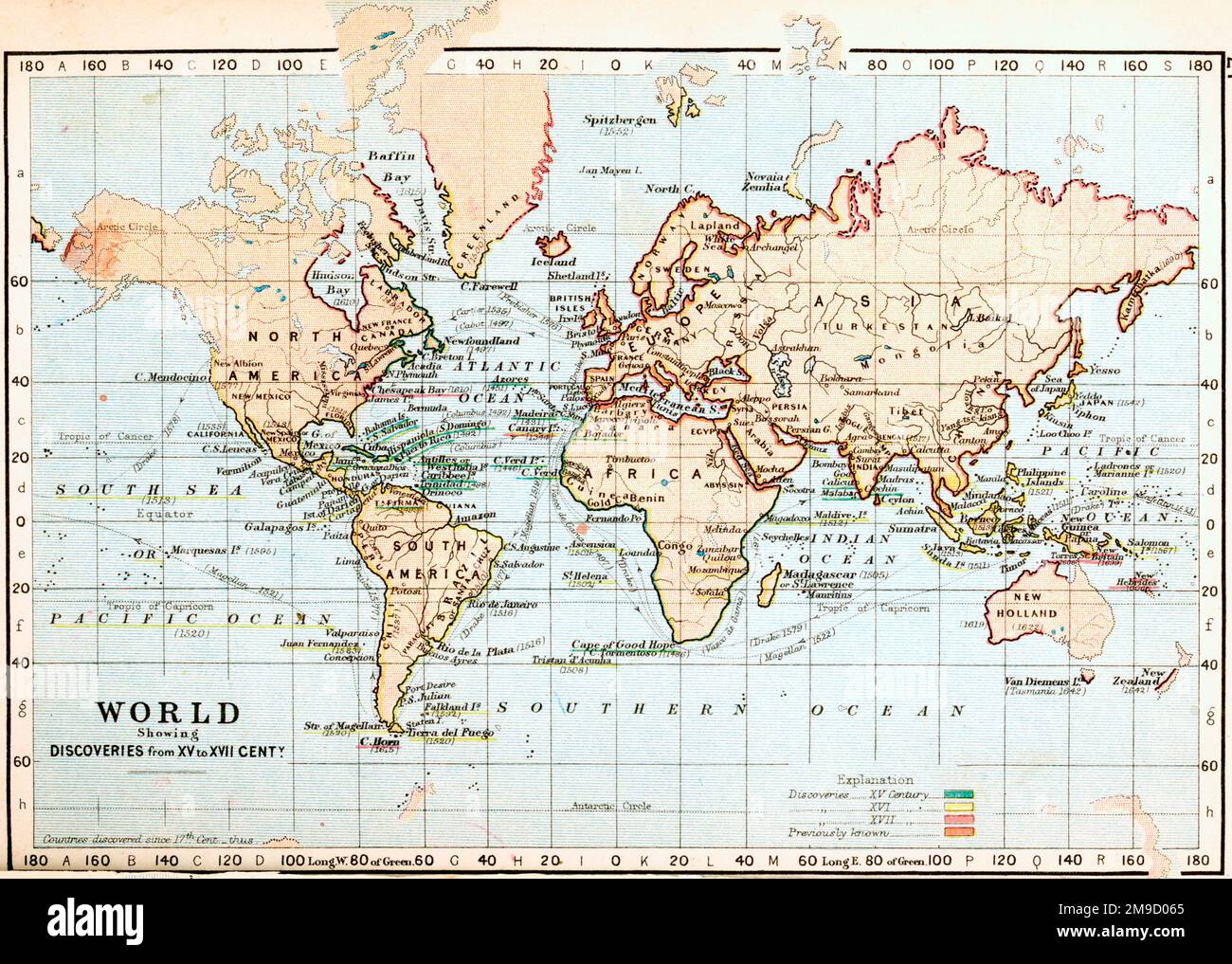 World Map Of Discoveries Stock Photo