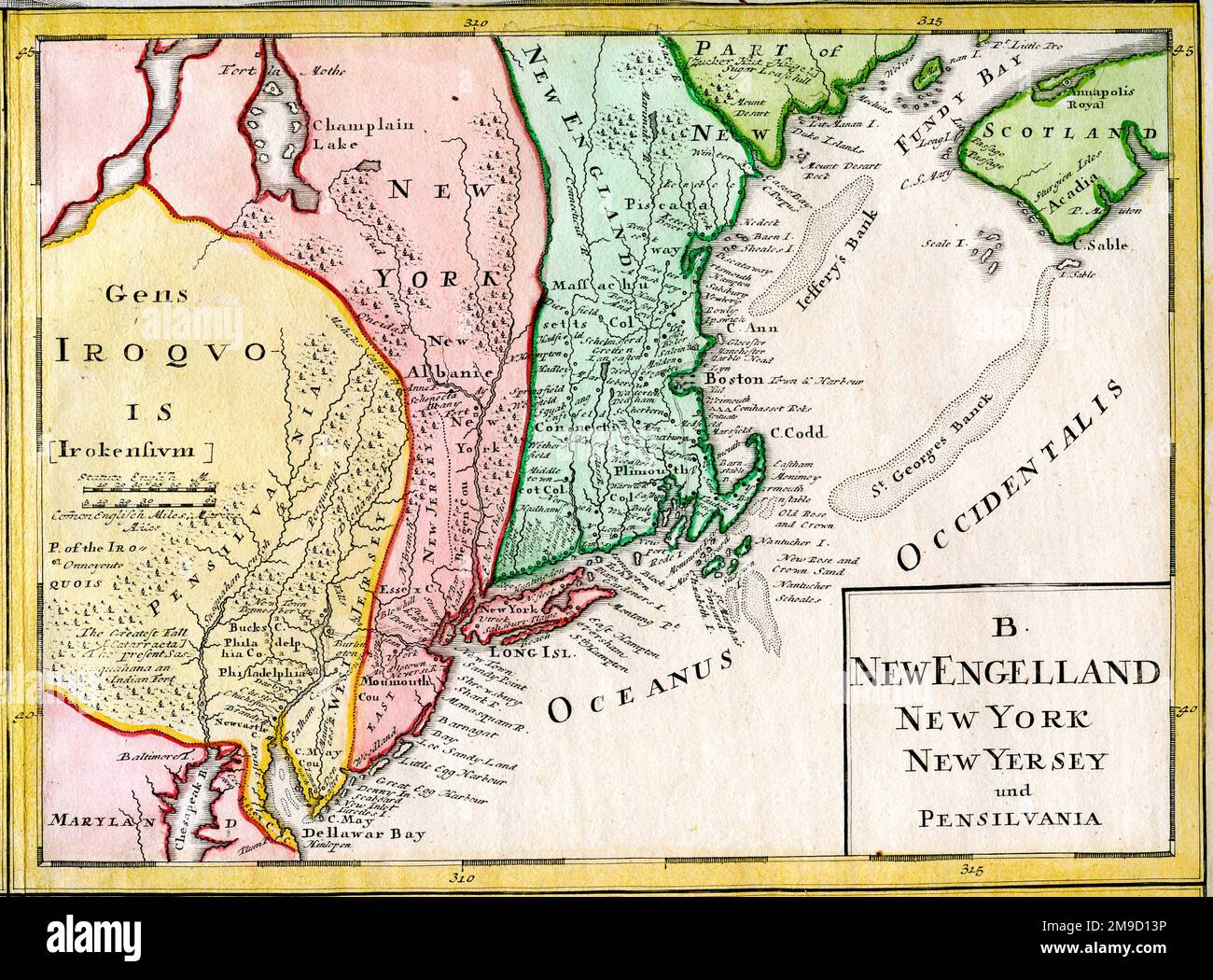 British Possessions In America - New England, New York, New Jersey, Pensylvania Stock Photo