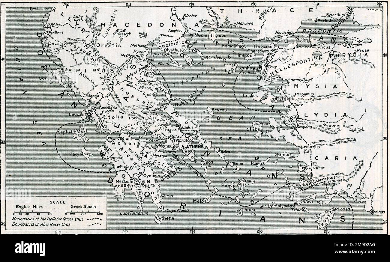 Map Of Ancient Greece - 3 Races Battles Stock Photo