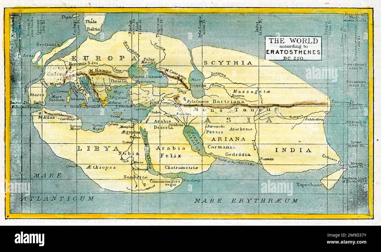 Eratosthenes Map Eratosthenes Experiment Illustration Stock Image