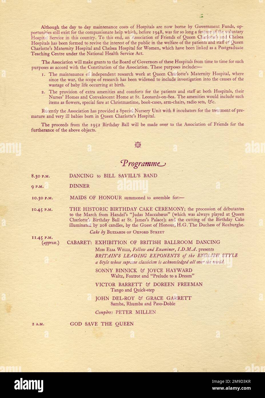 Programme for Queen Charlotte's Ball, page 2. Page from the programme ...
