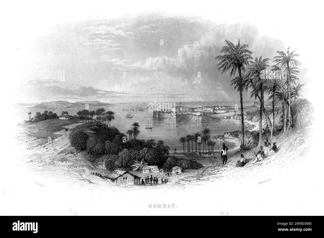 Bombay (Mumbai), mid-19th century. It formed part of the Portuguese Catherine of Braganza's dowry when she married Charles II in 1661. Today, it is India's main port and commercial centre. Stock Photo