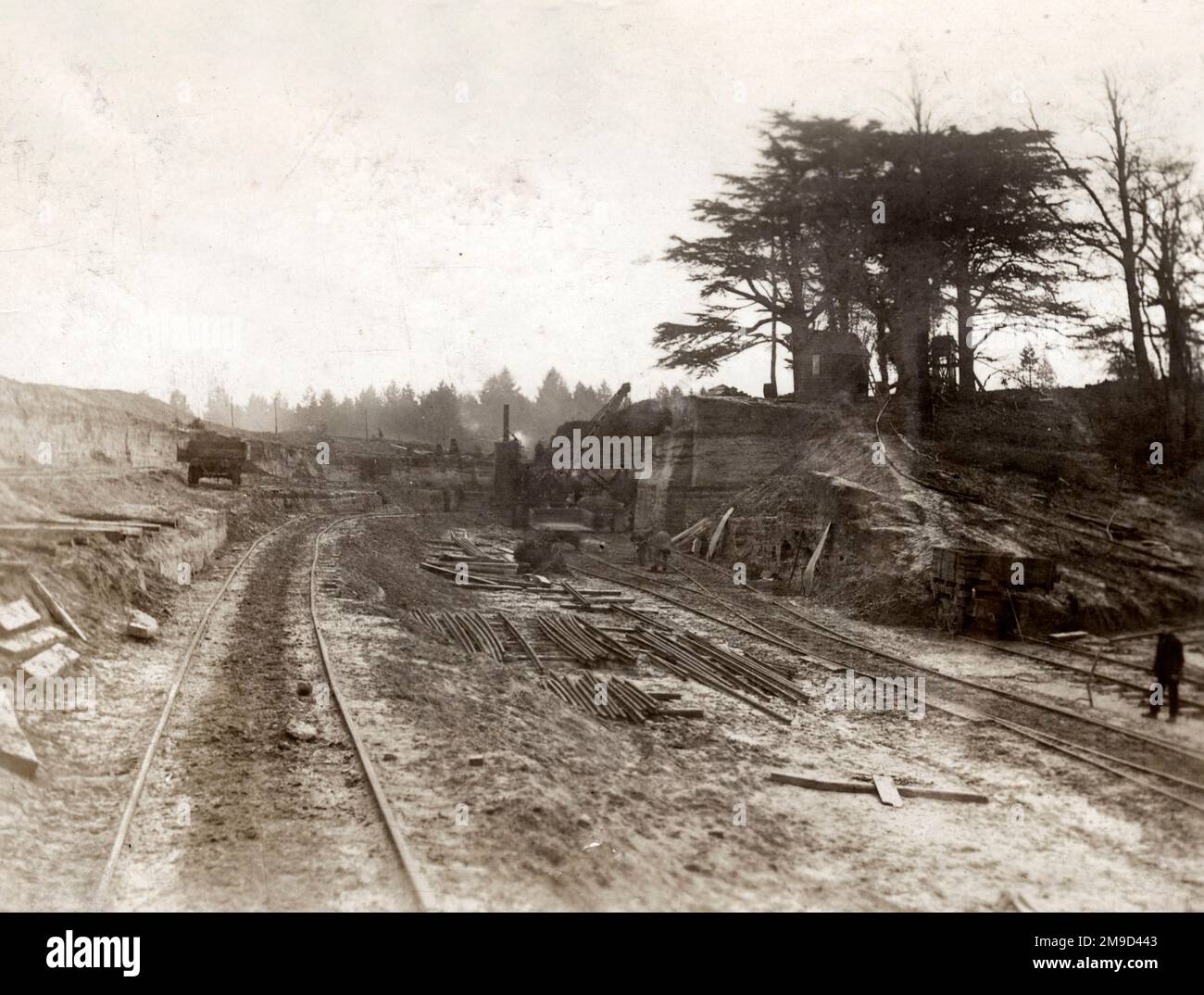 Track Construction - Levelling the Site 1906 with train tracks and ...
