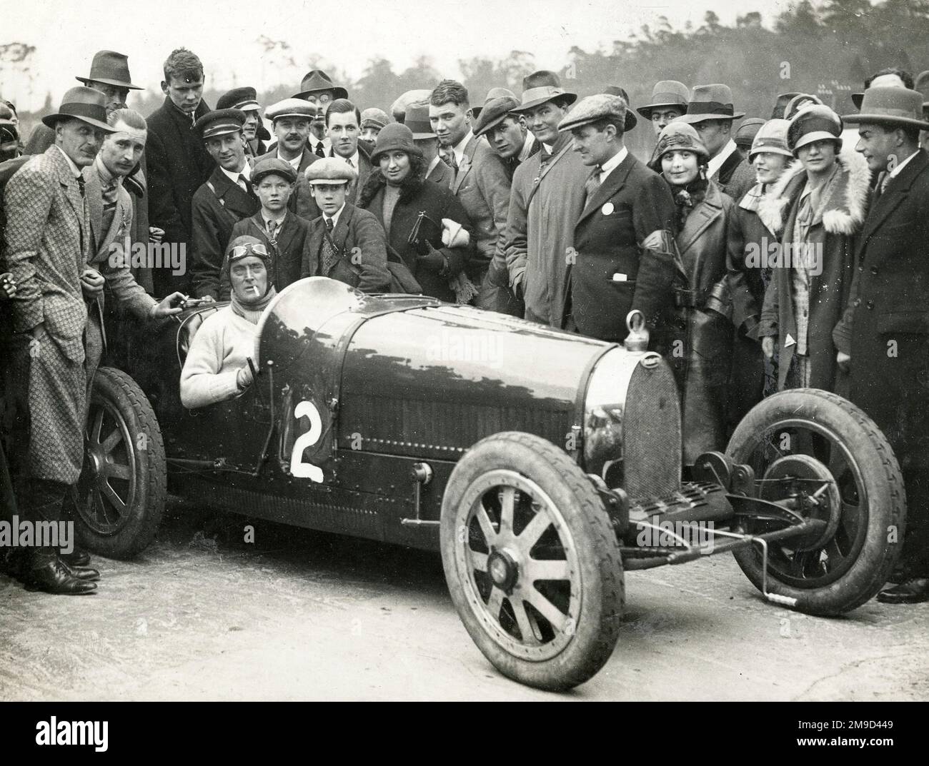 Campbell at the wheel of Type 35 Bugatti, after winning 50mile race at