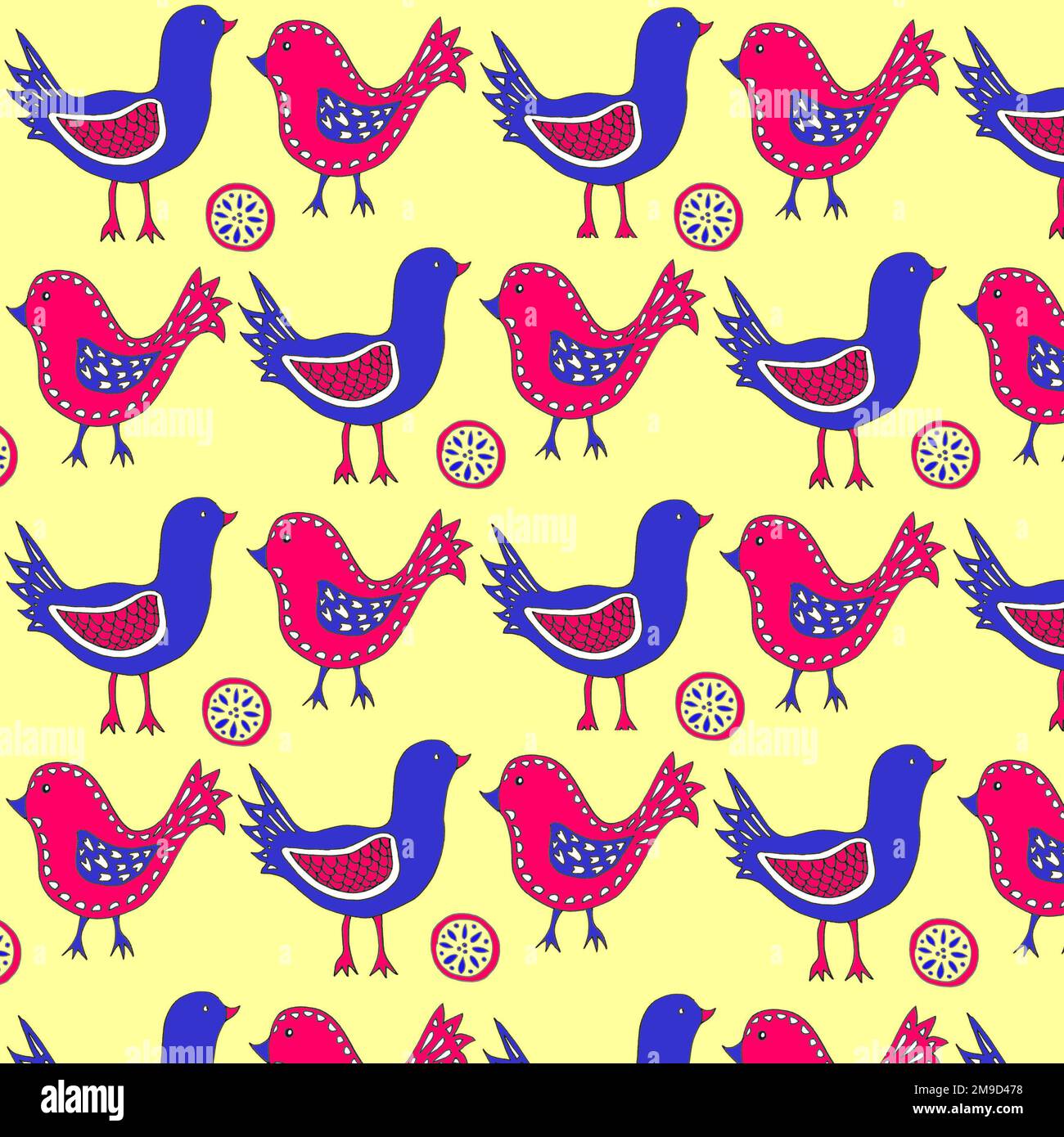 Blue and red birds repeating pattern Stock Photo - Alamy