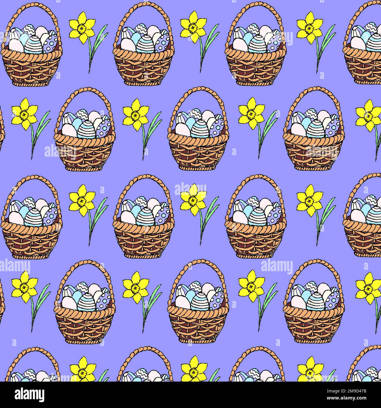 Basket of Easter eggs repeat pattern Stock Photo