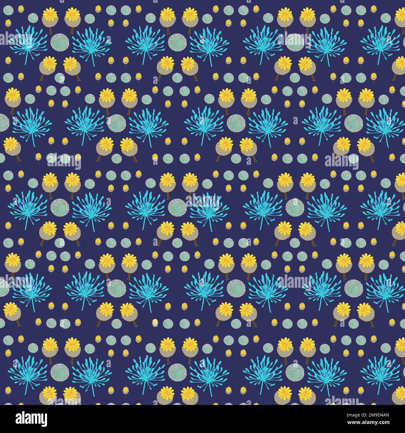 Agapanthus, poppy seed heads and alliums repeating pattern. Stock Photo