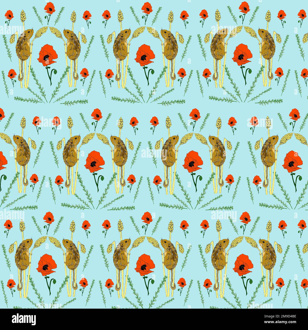 Field mice and poppies repeating pattern Stock Photo - Alamy