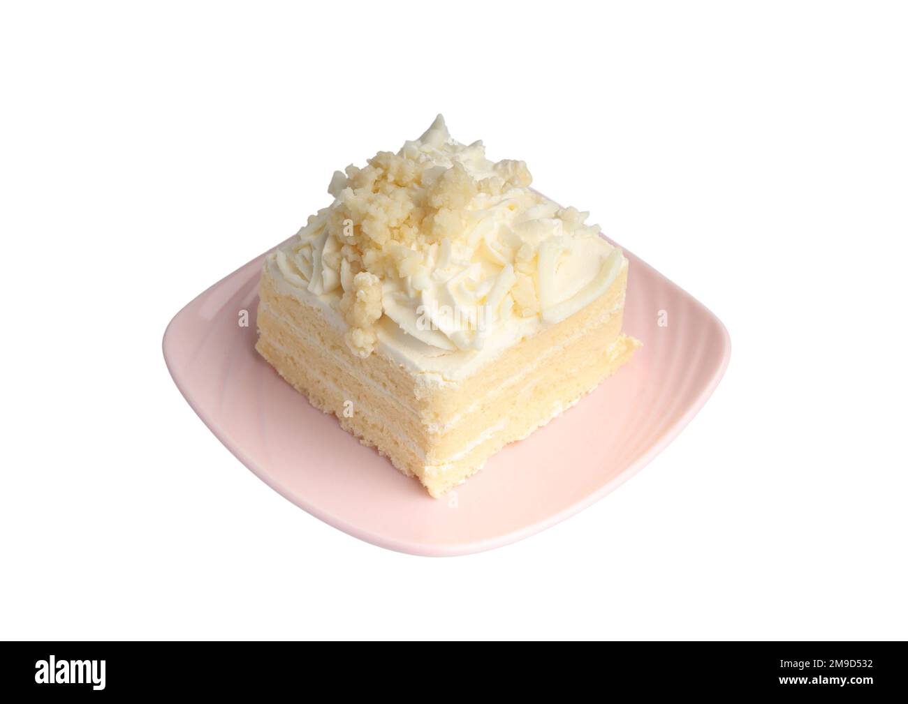 Vanilla cake in a plate on a white background Stock Photo