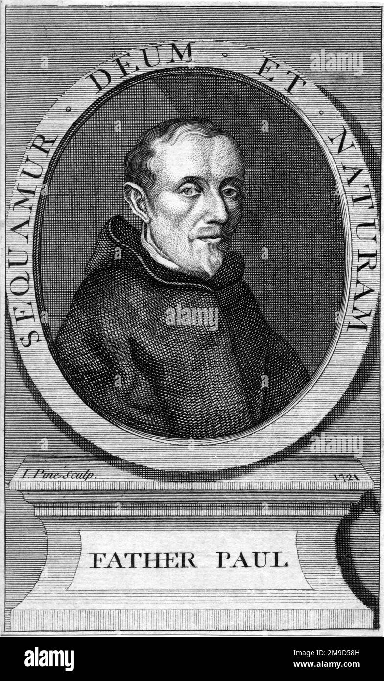 1600 ca, Venice , ITALY : The italian politician , historian and teologist Frà PAOLO SARPI ( 1552 - 1623 ). Portrait engraved in England by I. Pine ( 1721 ) . - HISTORY - FOTO STORICHE - POLITICO - POLITICA - POLITIC - TEOLOGO - TEOLOGIA - THEOLOGY - THEOLOGIAN - STORICO - STORICISTA - foto storiche - foto storica - portrait - religioso - RELIGIONE - Frate - CATTOLICA - CATHOLIC RELIGION - prelato - prete - priest - portrait - ritratto - illustrazione - incisione  - engraving - Roman Catholic Church  --- Archivio GBB Stock Photo