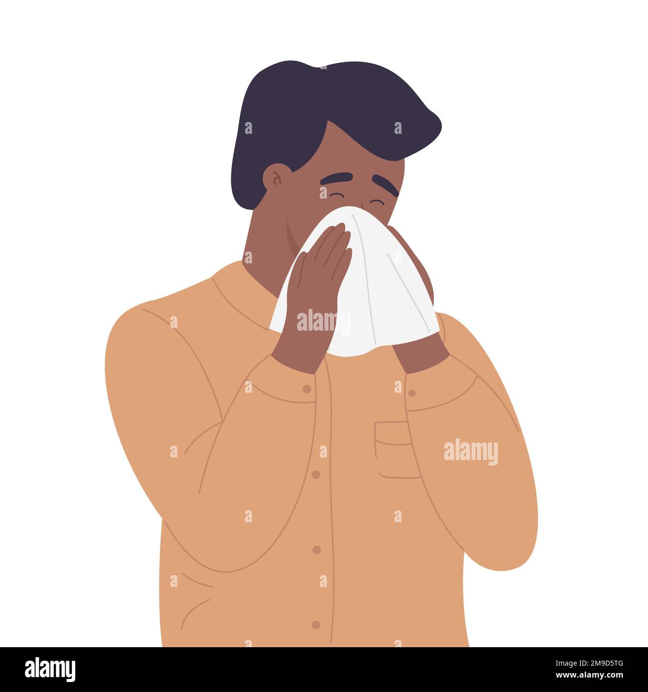 Sick adult with runny nose. Cold and flu symptoms, virus infection