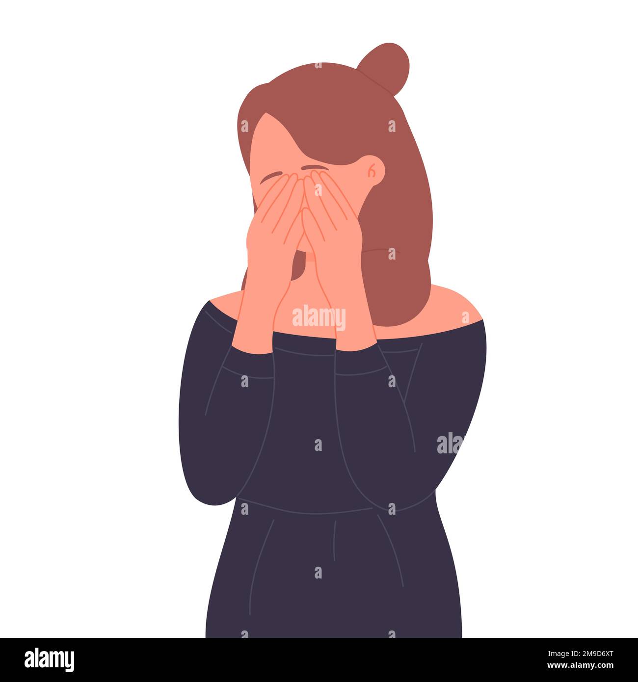 Adult woman feeling unwell. Sick girl, virus disease, health body infection vector illustration Stock Vector