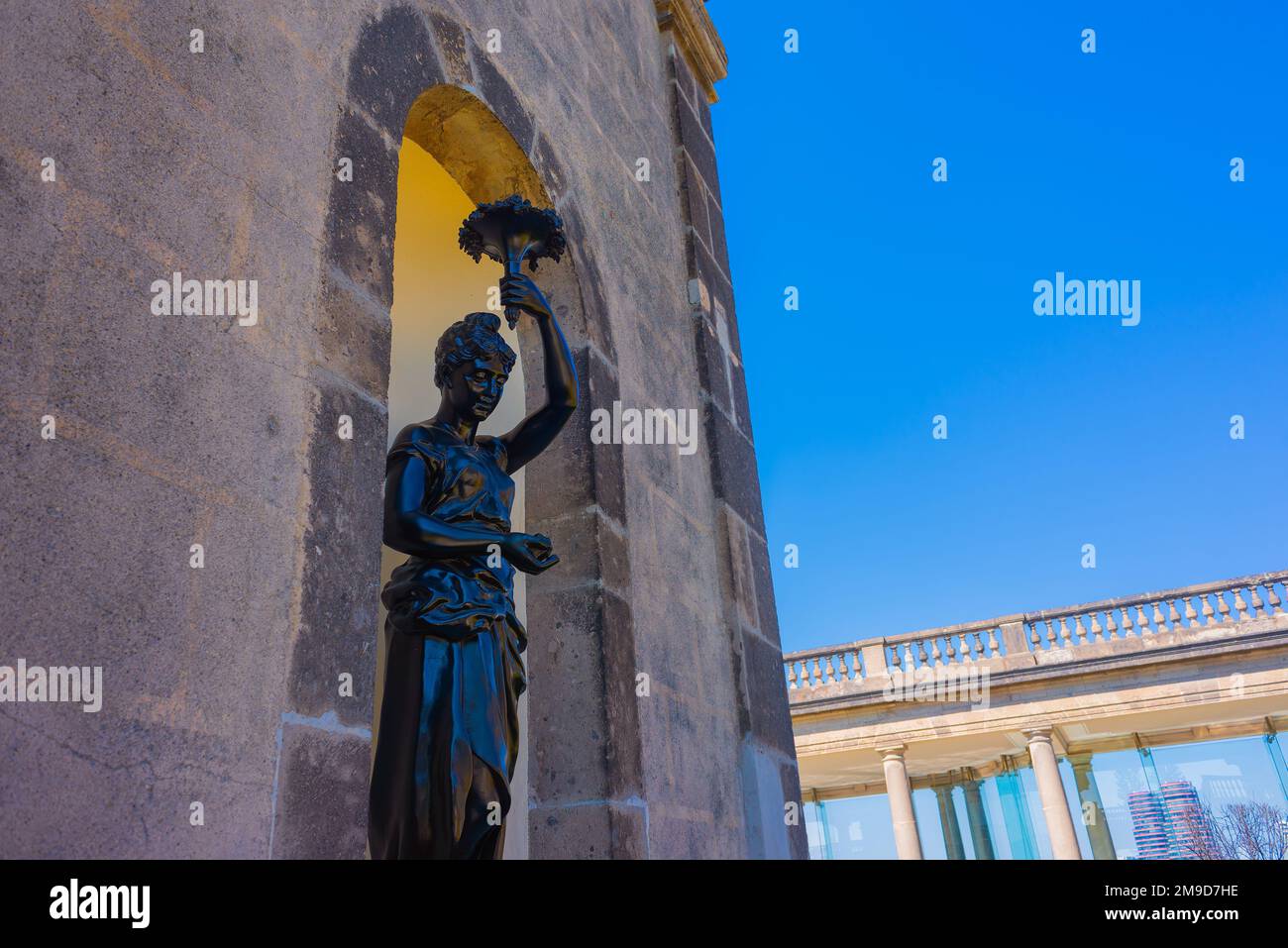 CDMX, CDMX, 11 12 22, sculpture of a maiden in black stone, ornament in the flag tower of chapultepec castle, no people Stock Photo