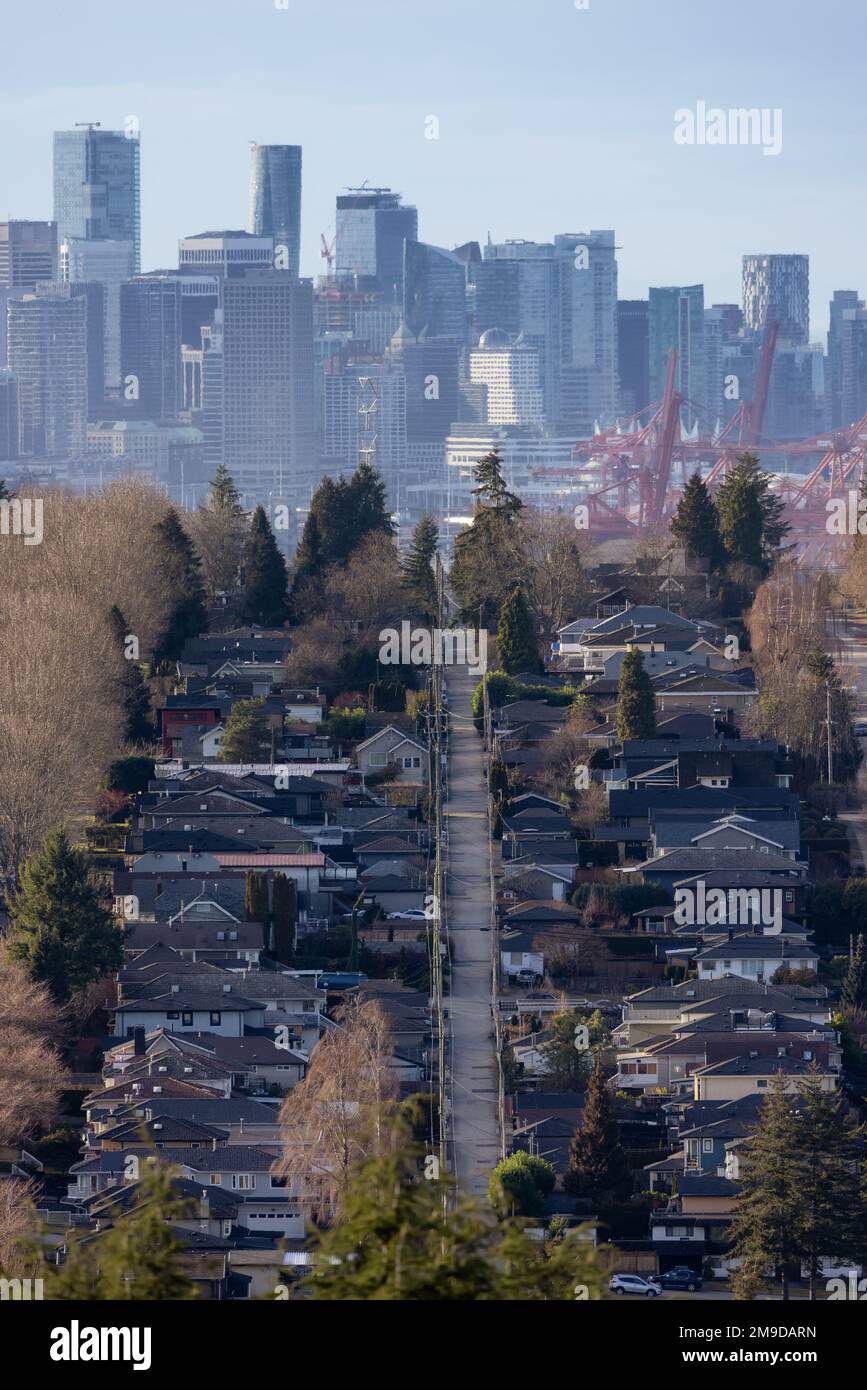 Modern City, Residential Homes and Downtown Buildings in background. Vancouver Stock Photo