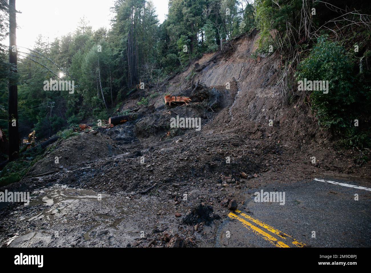 Ben Lomond, United States. 16th Jan, 2023. A view of the landslide in Ben Lomond that caused