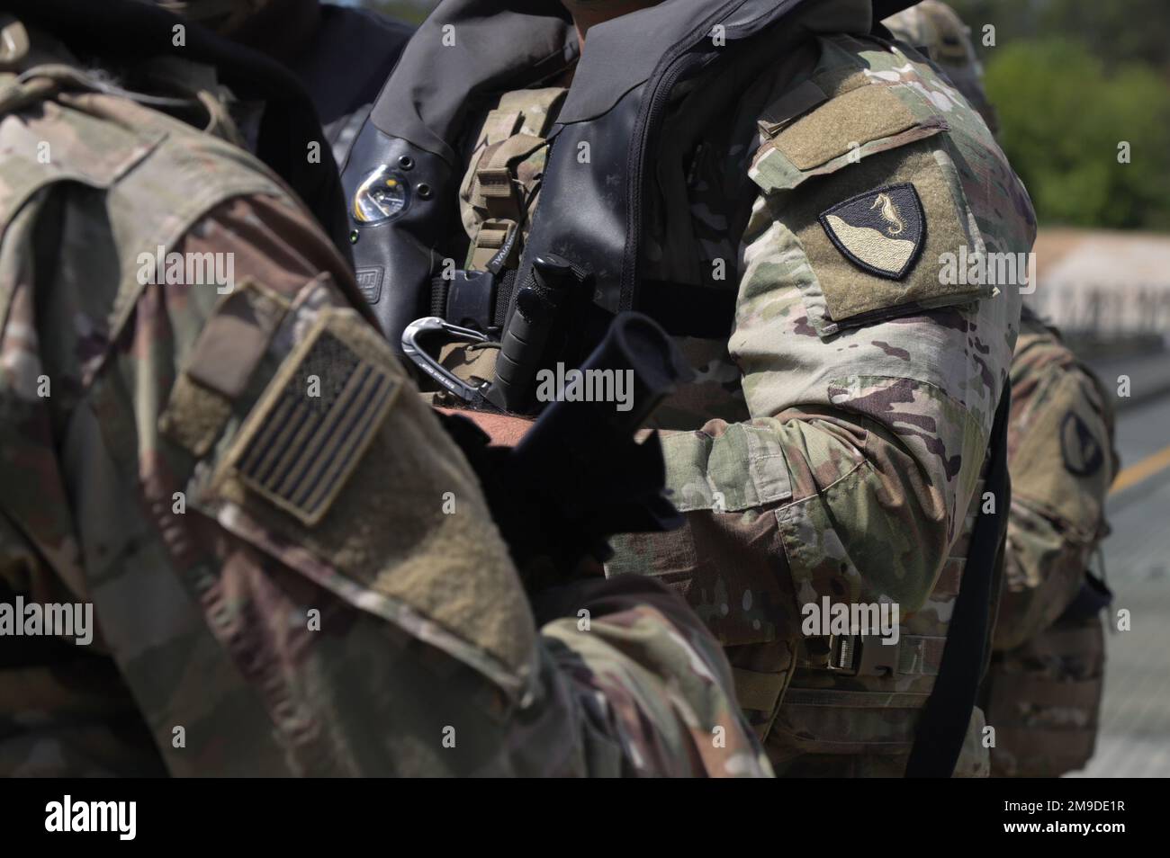 A U.S. Soldier wears the unit patch for the 74th Multi-Role Bridge ...