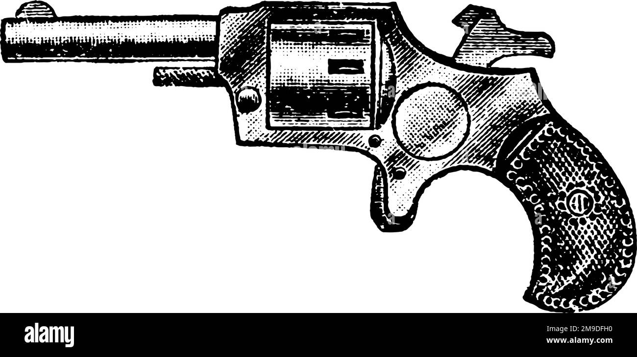 22-Caliber Single Action Liberty Revolver, Vintage Engraving. Old engraved illustration of a Liberty Revolver isolated on a white background. Stock Vector