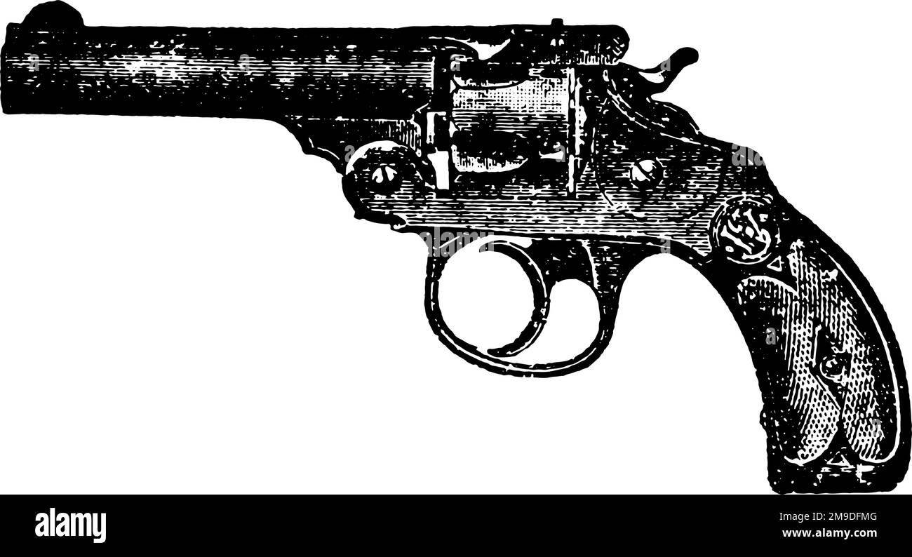 Smith and Wesson Revolver, Vintage Engraving, Double Action Revolver. An old vintage engraving of a smith and wesson double action revolver. Stock Vector