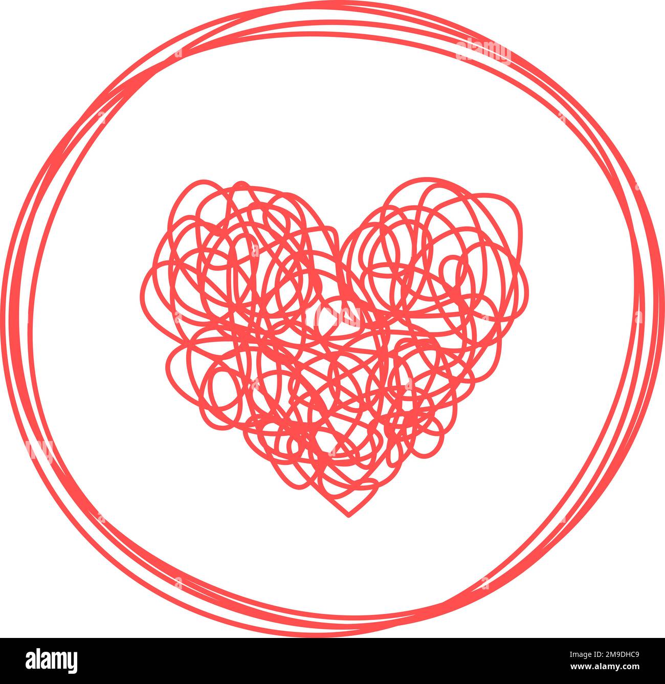 Heart in circle shaped tangled grungy scribble Stock Vector