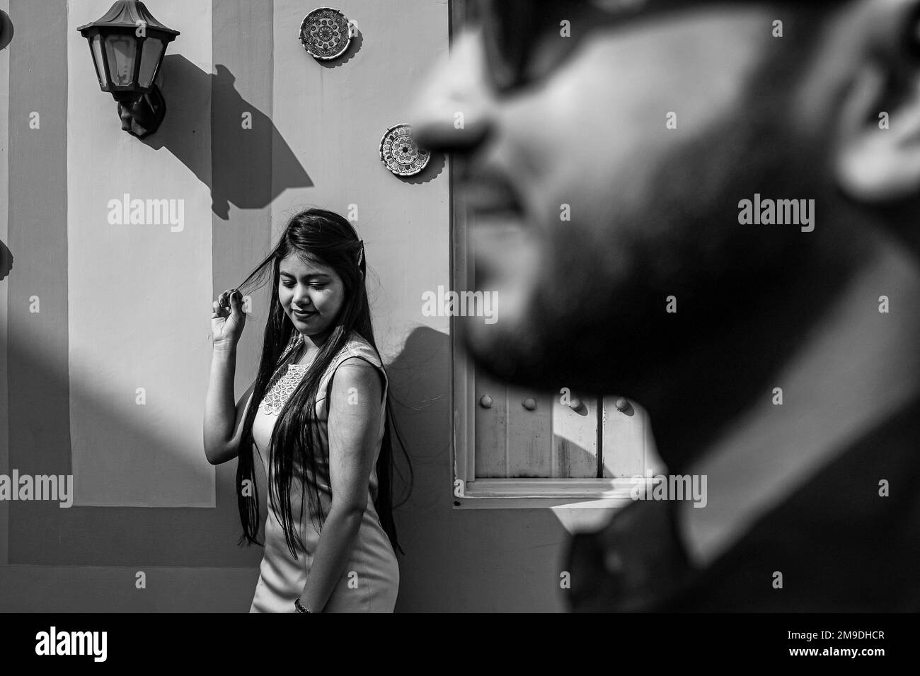 Pre wedding shoot of a young Indian couple at Photo Paradise studio in Delhi India. Romantic couple being shot in Delhi. Best young couple India Shoot Stock Photo