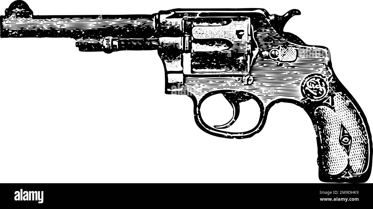 Smith and Wesson Revolver, Vintage Engraving. Old engraved illustration of smith and wesson revolver isolated on a white background. Stock Vector