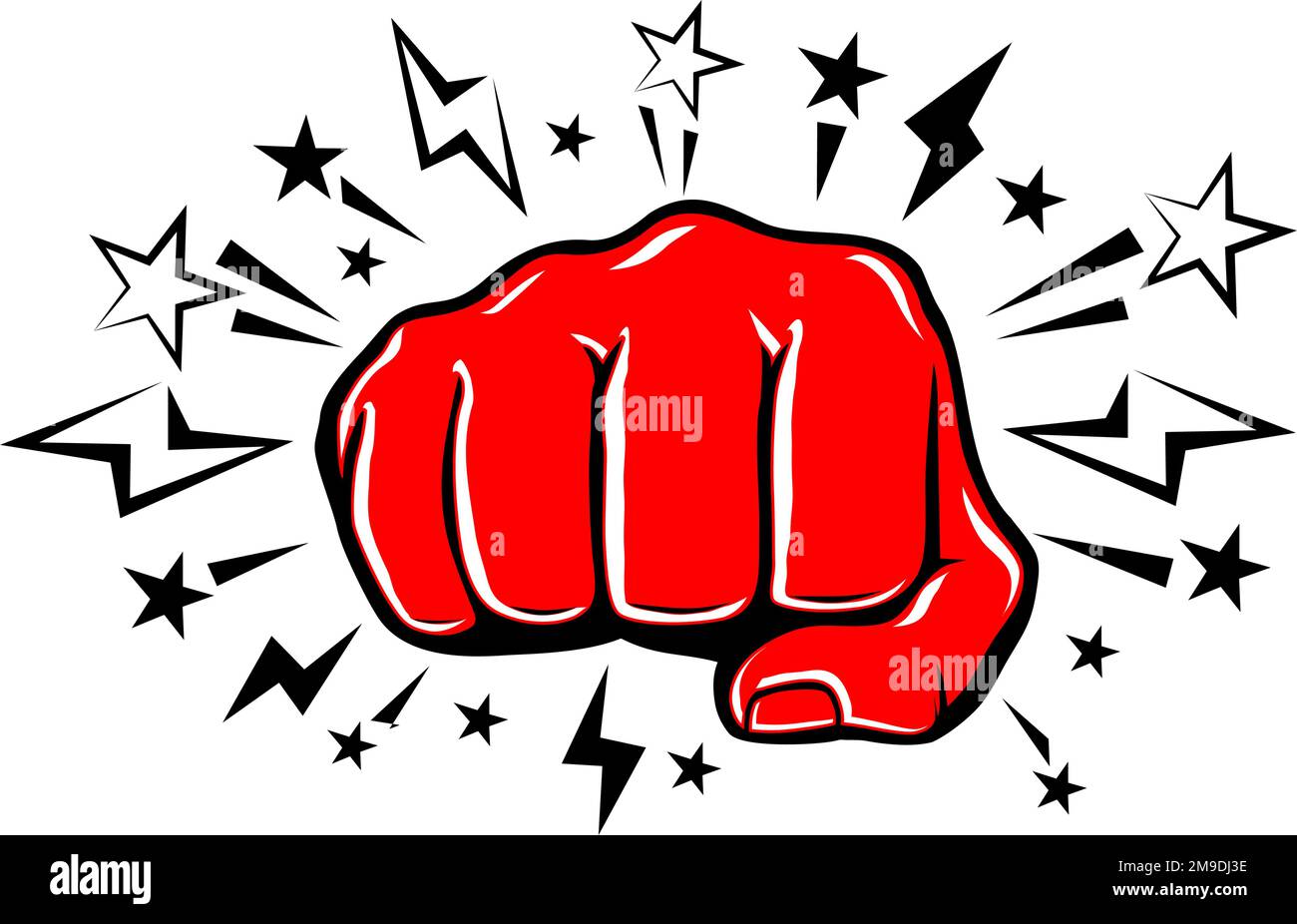 Strong punch. Explosive blow fist, drawn in comic style. Fist punching