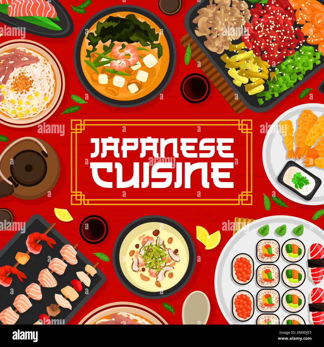 Japanese cuisine menu cover design, Japan dishes and Asian food, vector