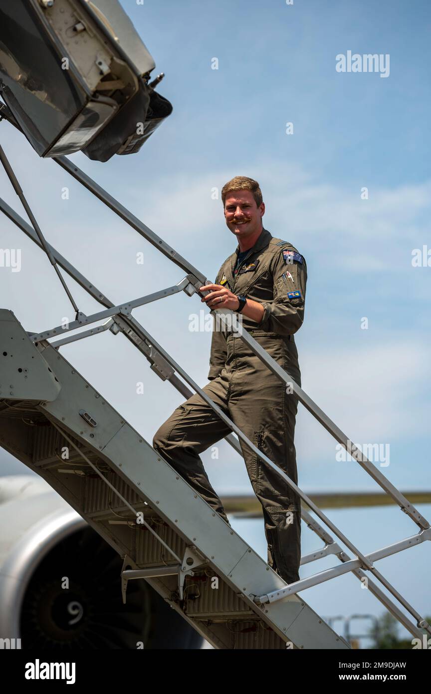 Royal Australian Air Force Flight Lt. “Beaker” Skene, No. 2 Squadron E7A Wedgetail pilot, poses