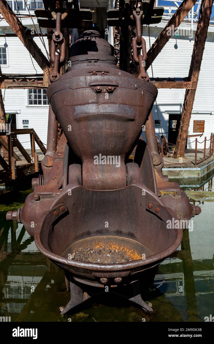 Bucket line of the Sumpter Valley Gold Dredge in Sumpter Oregon Stock