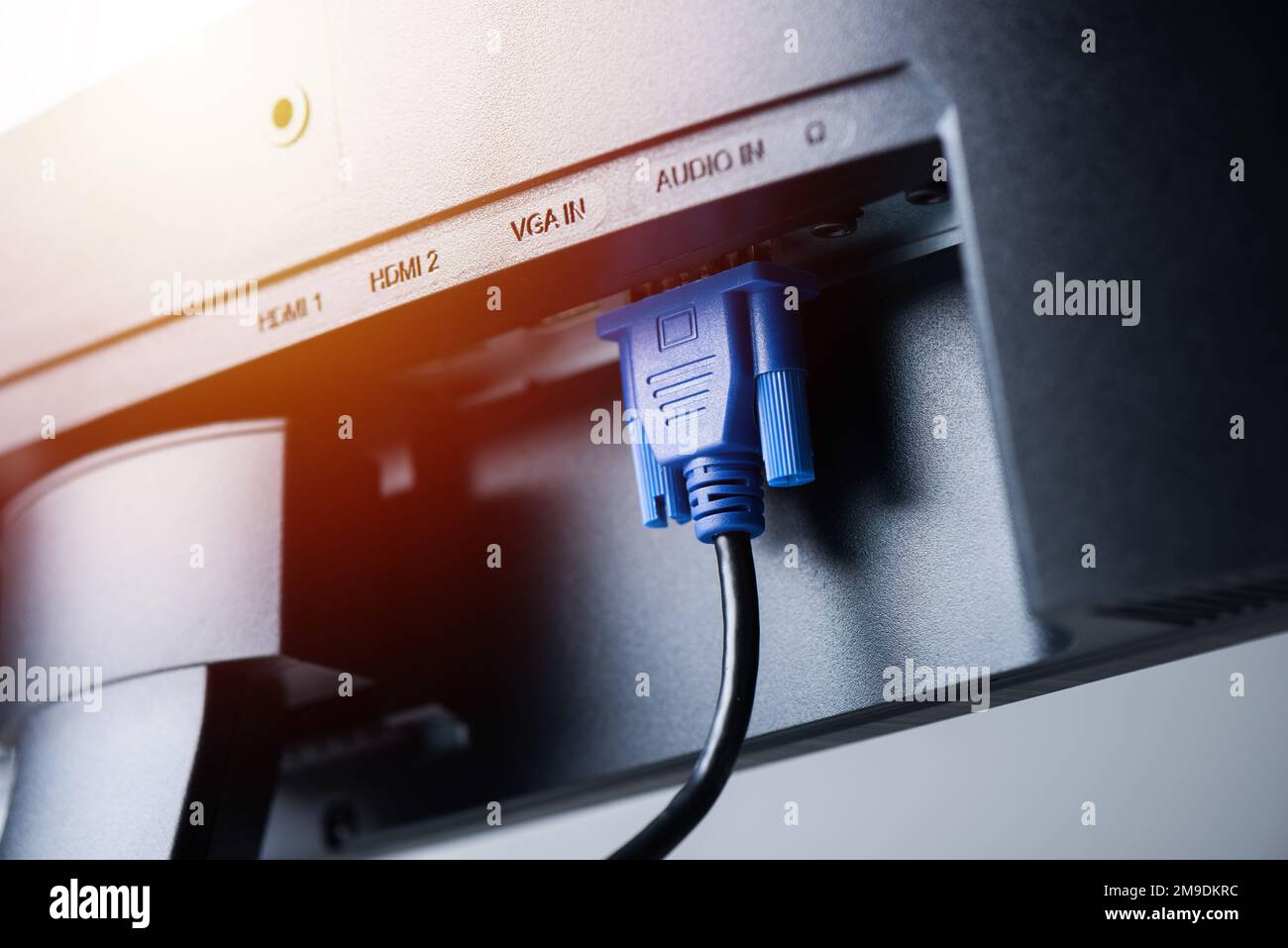 Blue VGA (Video Graphics Array) connector and cable used to transfer