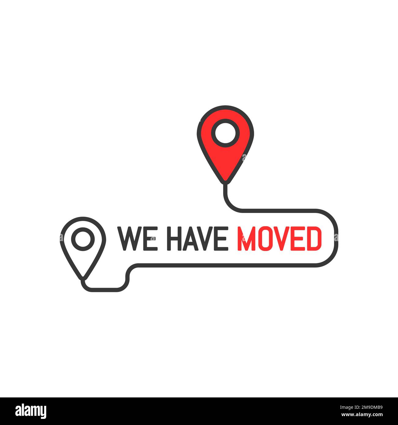 We have moved thin line sign or icon. Move announcement, local shop
