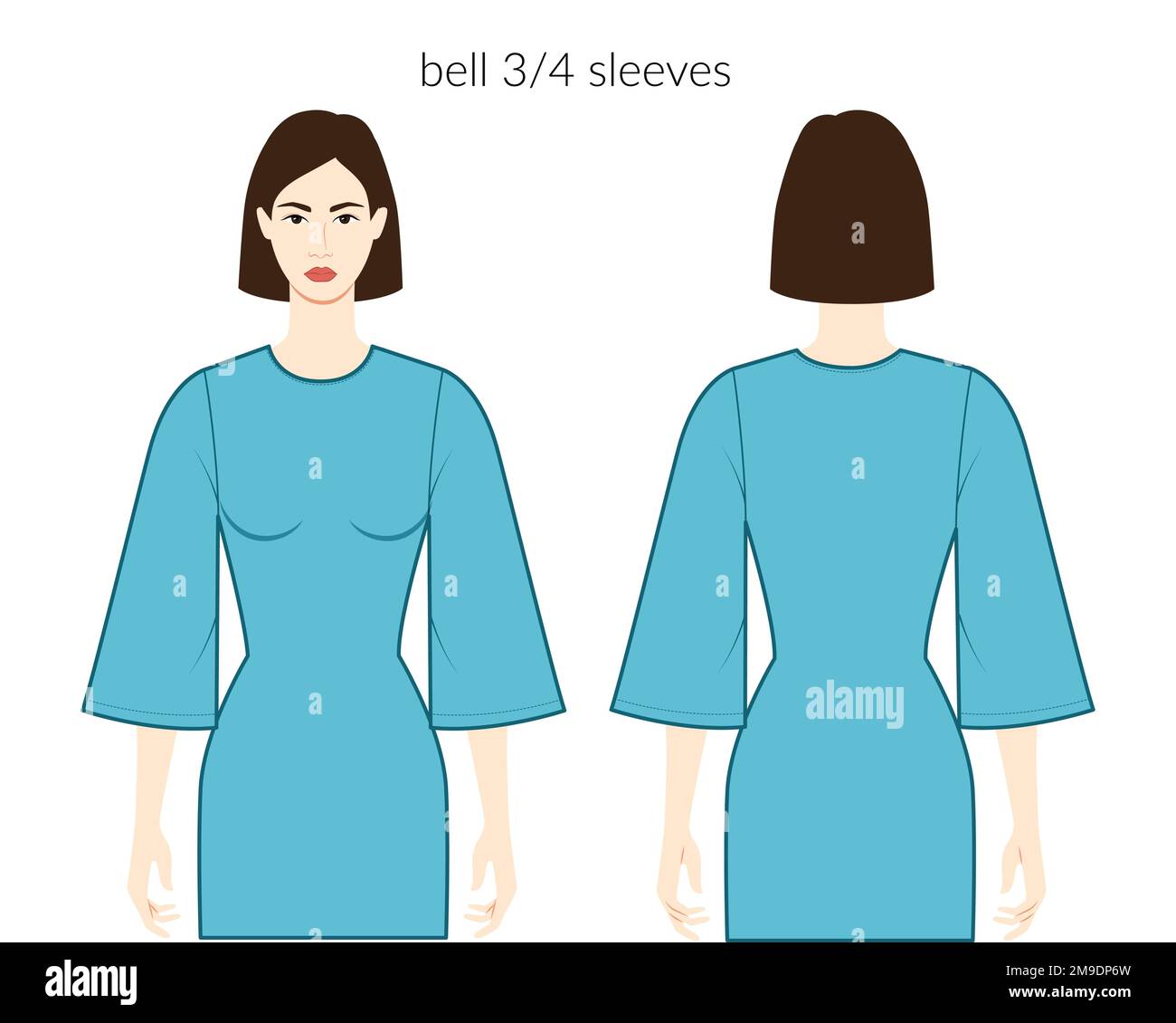 Bell sleeves cornet clothes character lady in dress, top, shirt ...