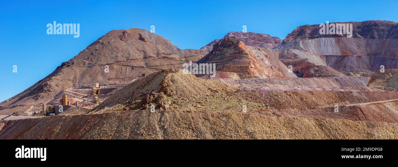 Mojave, California, United States - January 17, 2023: a view of the Soledad Mountain Project for gold and silver mining shown on a sunny, windy day. Stock Photo